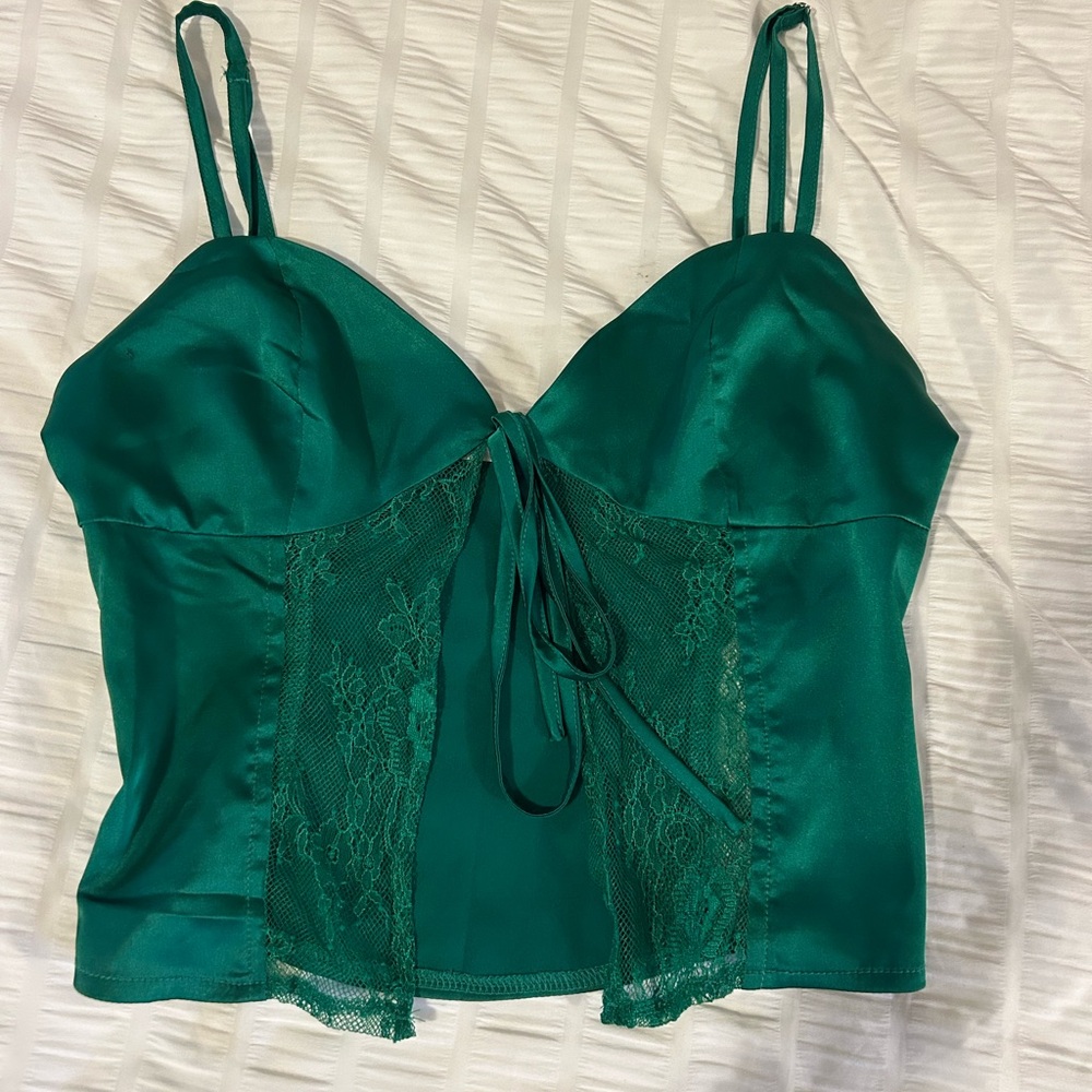 Emerald Green Satin Lace Cami Top